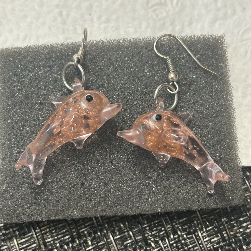 Dolphin earrings glass sparkle pink peachy